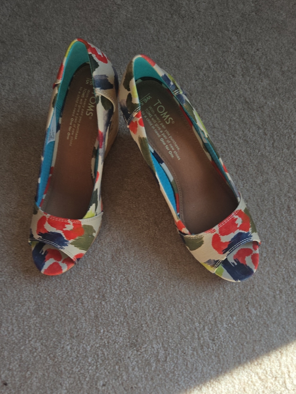 TOMS Floral Peep-Toe Heels in Red, Blue, Green, Yellow